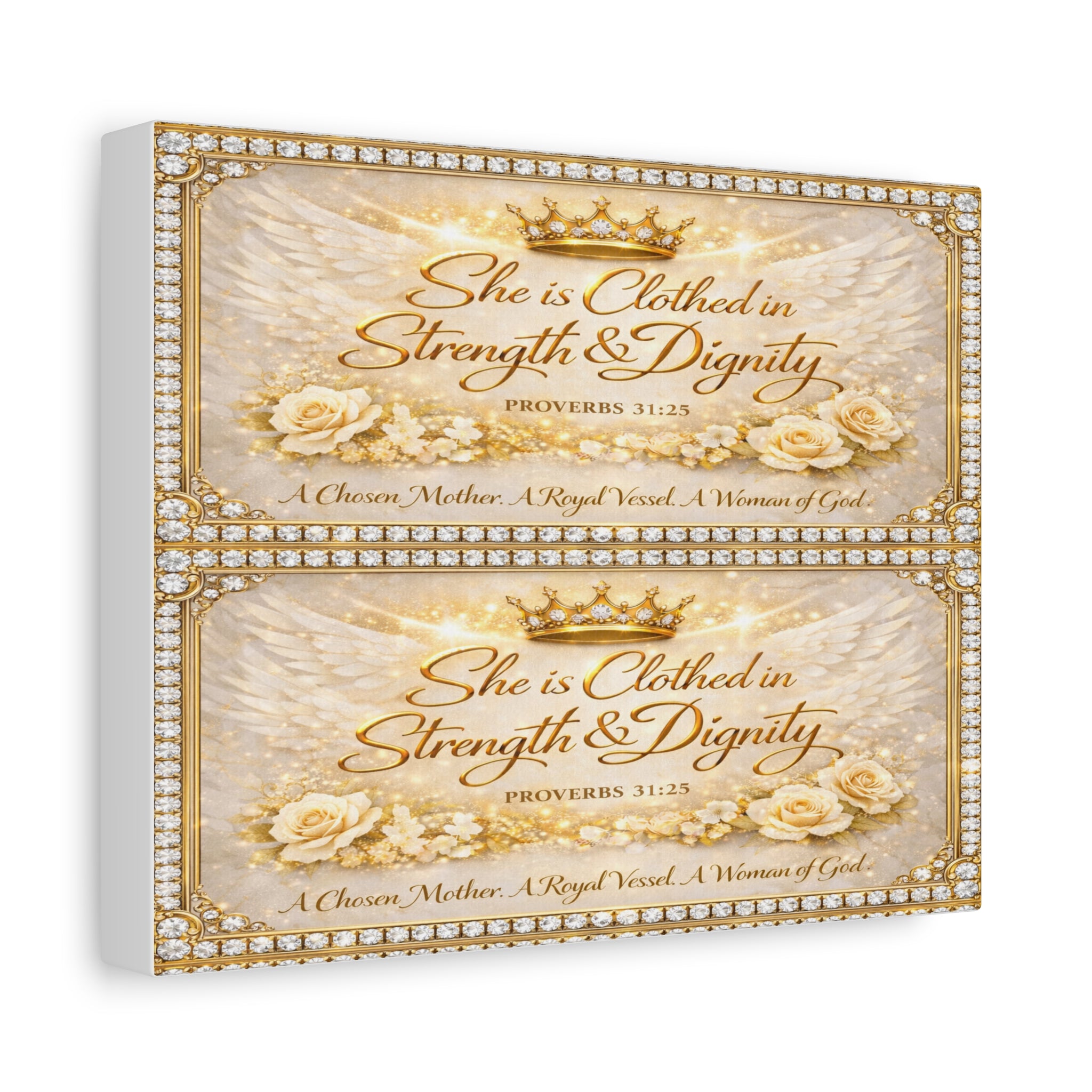 Canvas Wall Art - "She is Clothed in Strength & Dignity" Inspirational Bible Verse (Proverbs 31:25)