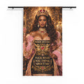 Sheer Window Curtain — Regal "Made By God" Queen Portrait with Bold Statement