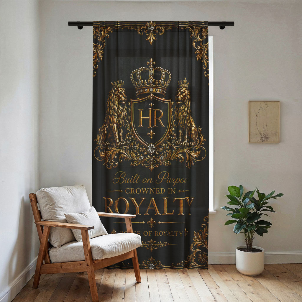 RoyaltY Gold Crest Sheer Window Curtain – 'Built on Purpose, Crowned in Royalty'