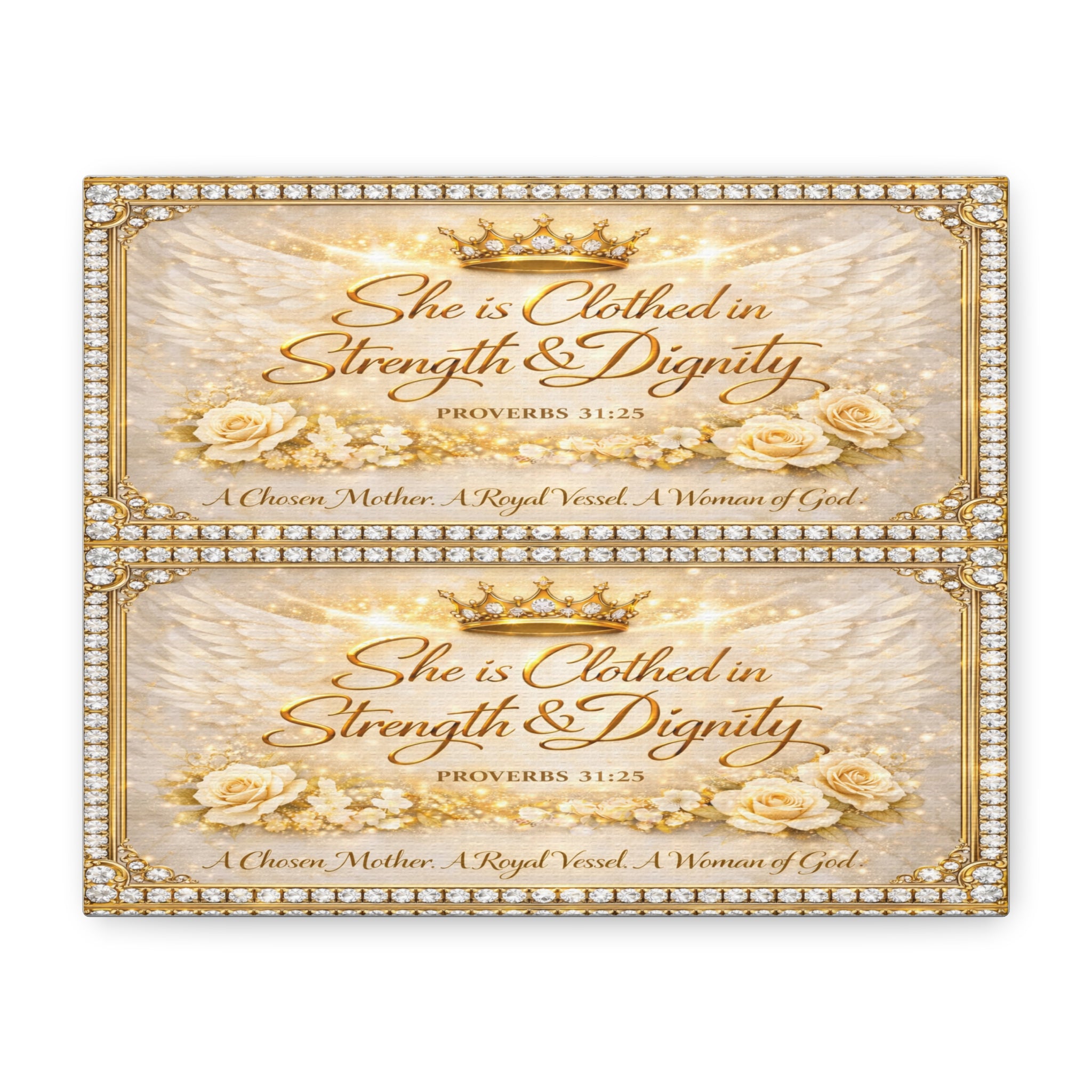 Canvas Wall Art - "She is Clothed in Strength & Dignity" Inspirational Bible Verse (Proverbs 31:25)